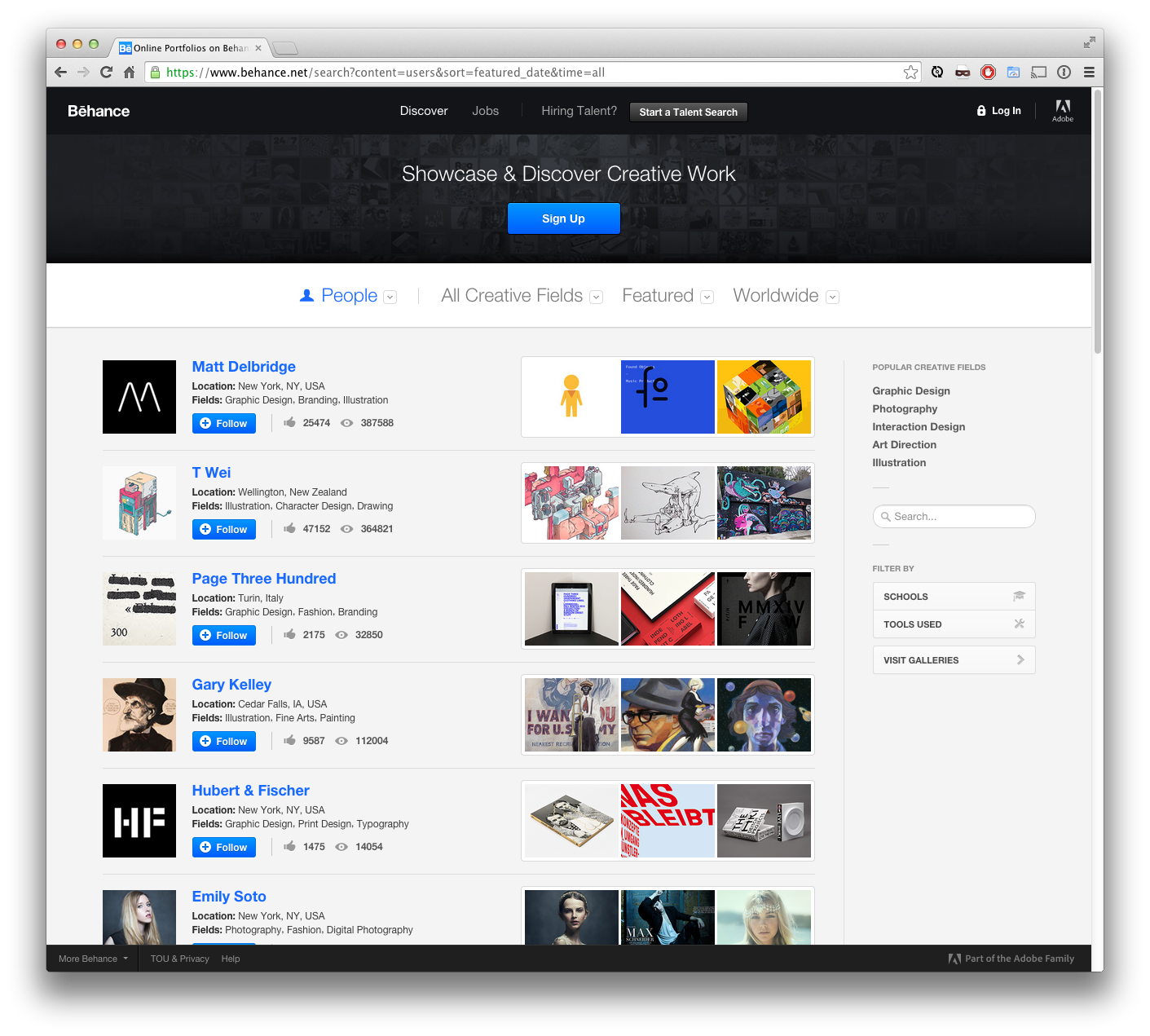Behance home page on large viewport